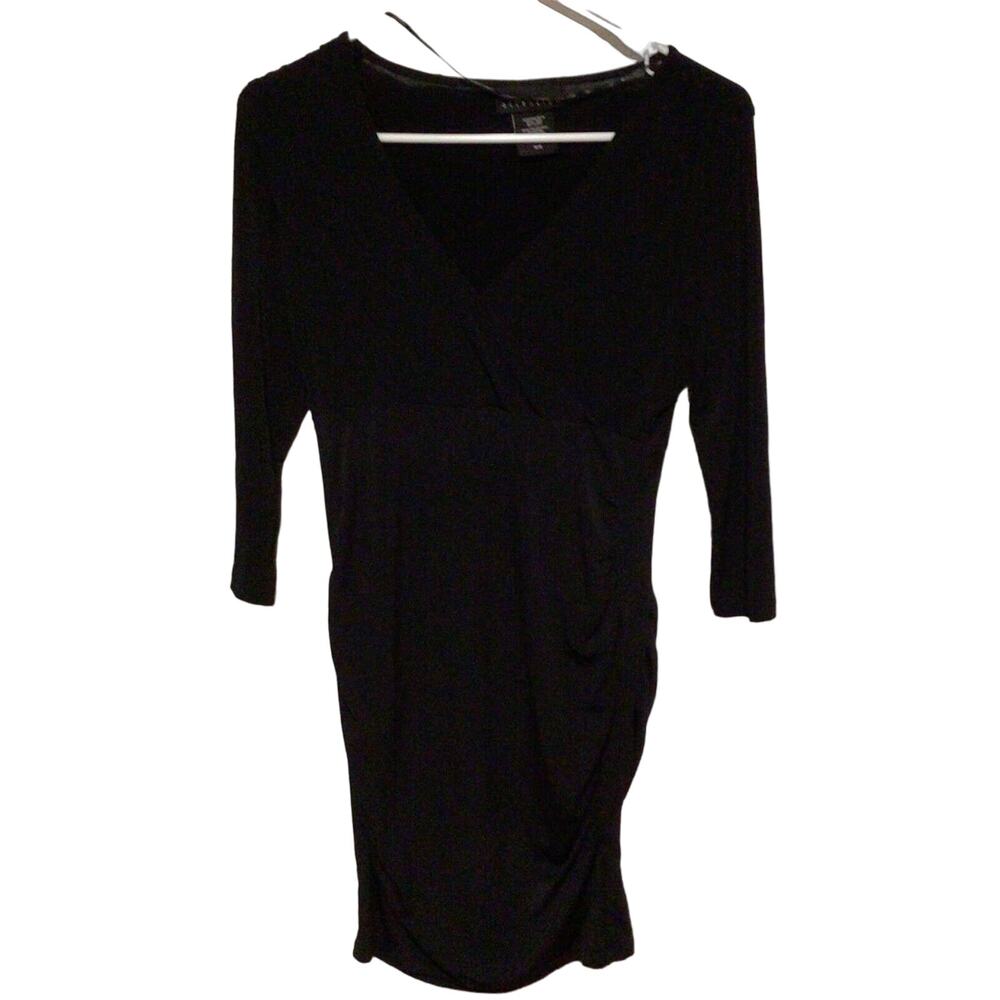 Attention Black Stretch Knit Knee Length V-Neck Dress ~ Size Small S